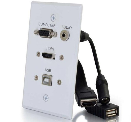 Cables to Go 39706 HDMI, VGI, 3.5mm Audio & USB Single Gang Wall Plate - White