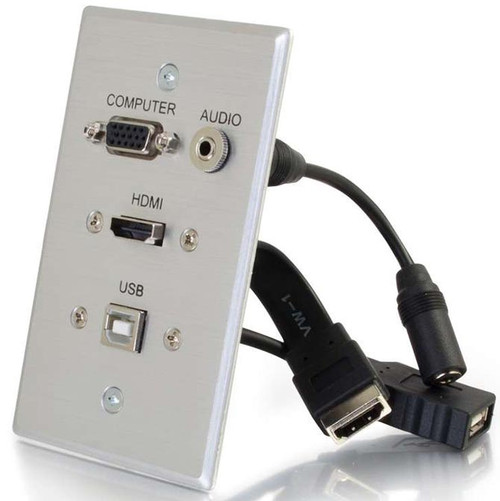Cables to Go 39707 HDMI, VGA, 3.5mm Audio & USB Single Gang Wall Plate - Aluminum