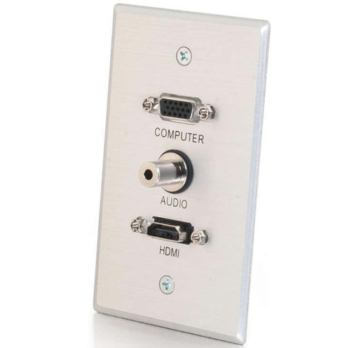 Cables to Go 41034 HDMI, VGA & 3.5mm Audio Single Gang Wall Plate - Aluminum