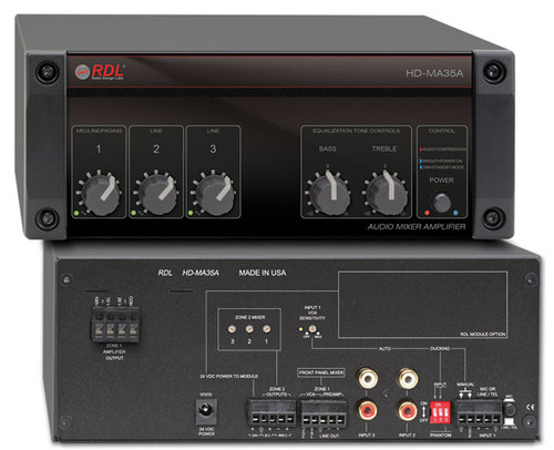 RDL HD-MA35A 4-Input 35-Watt Mixer/Amplifier, 25V, 70V, 100V Outputs