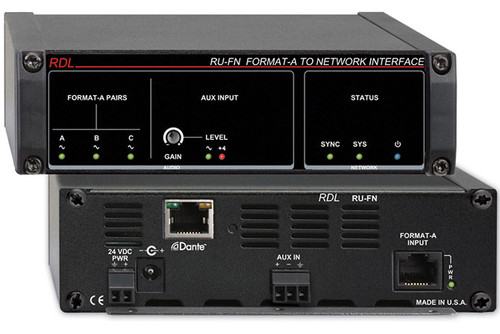 RDL RU-FN Format-A to Network Interface, 1 format A, 1 Balanced Line Aux Inputs - Dante Output