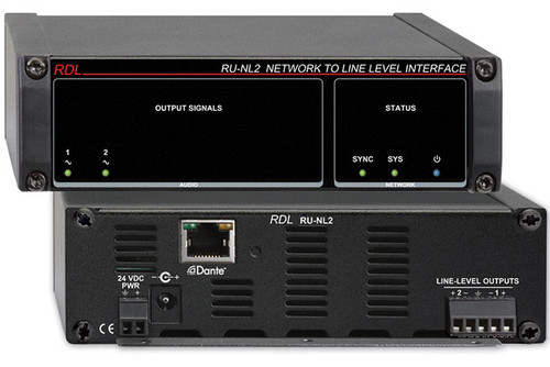 RDL RU-NL2 Network to Line level Interface, Dante Input, 2 Balanced Line Outputs