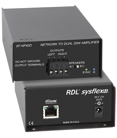 RDL SF-NP40D Dante Network to 40 Watt Stereo Power Amplifier w/ Power Cord