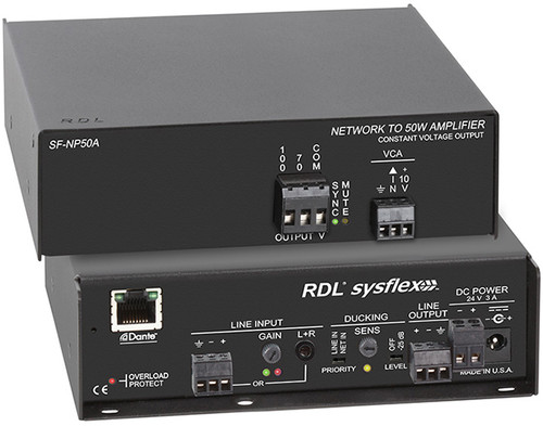 RDL SF-NP50A Network to 50W Mono Audio Amplifier - 70V or 100V - Dante