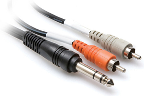 Hosa TRS Insert Cable, 1/4" TRS (M) - Two RCA (M), 3.3'-13.2'