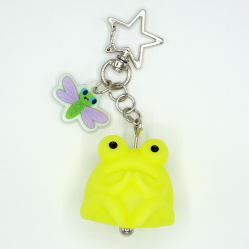 Lime green toad keychain with dragonfly charm