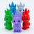 Multicolored figurines of animals wearing hats and capes