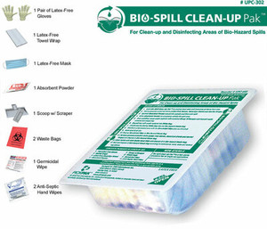 UPC-302 Bio-Spill Clean-Up Pak (w/ Mask, No Eye Shield) UPC-302 Bio-Spill Clean-Up Pak (w/ Mask, No Eye Shield)