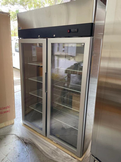 Commercial Display Freezer - Two Door Stainless Steel Glass Upright Freezer - Top