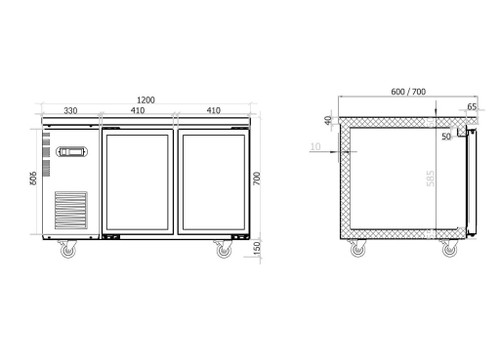 Under Bench Glass Door Fridge 1200mm(600mm depth)