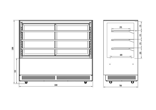 4 Tier Cake Showcase 1500x700x1300mm