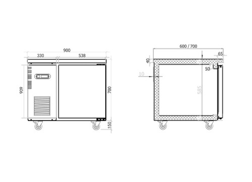 Under Bench Fridge 900mm(600mm depth)