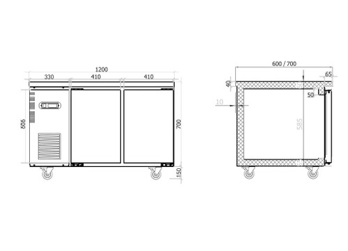 Under Bench Fridge 1200mm (600mm depth)