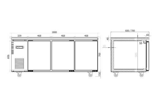 Under Bench Freezer 1800mm (600mm depth)