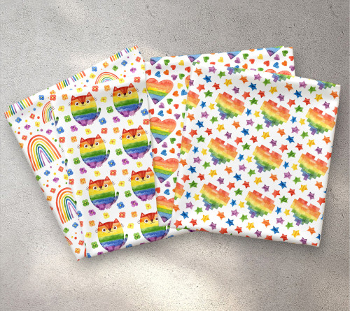 FQ53 - LBGTQ, Pride Rainbow Fat Quarter Bundle of 4, 100% Organic Cotton Sateen