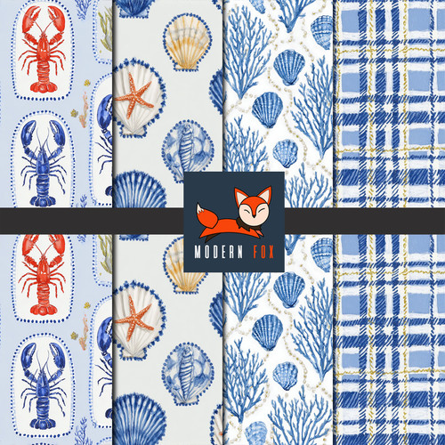 NAUT4 - Coastal Line, Nautical, Lobster, Seashell