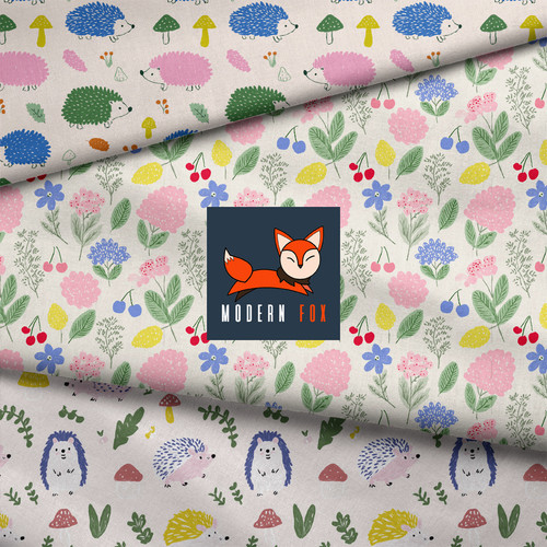 HHOG1 - Cute Hedgehog Fabric, Vintage Retro Floral
