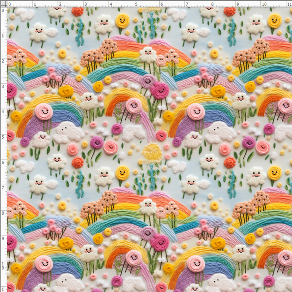 RBOW23-Please read before ordering this print-This pattern is PRINTED, NOT Actual Embroidery Fabric, NO Texture
