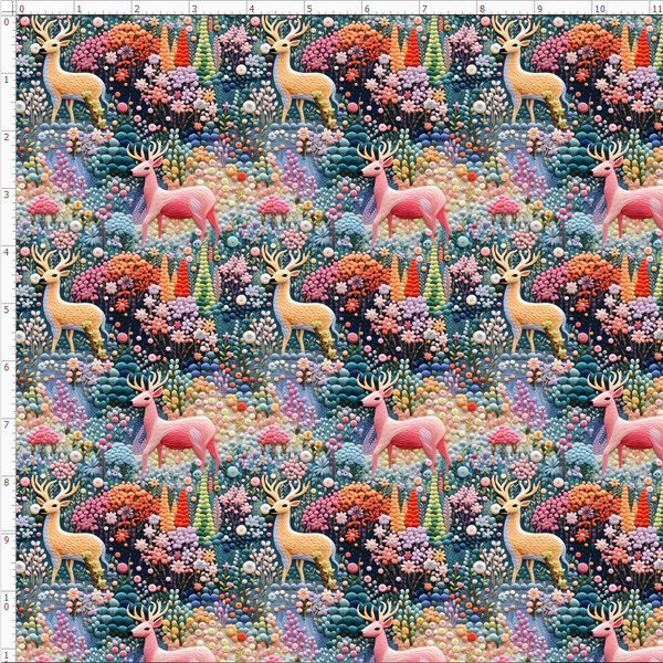 RND5 - Beautiful Woodland Reindeer, Colorful Forest (Printed to Simulate 3D, Not Actual 3D)