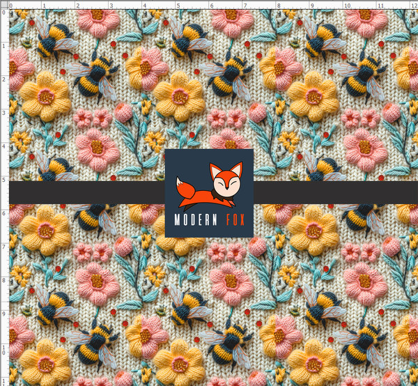 BB22 - Faux 3D Knitted Floral Bees (Printed to Simulate Embroidery, Not Actual Embroidery)