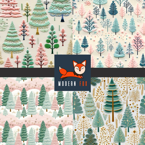 WNT398 - Christmas Trees Faux Embroidery (Printed to Simulate Embroidery, Not Actual Embroidery)