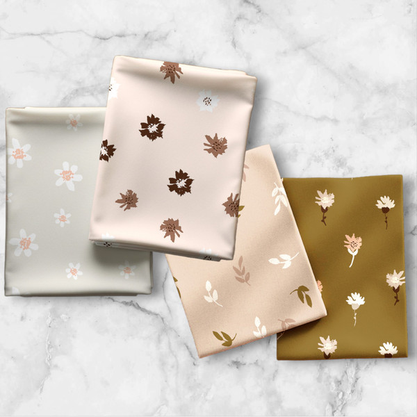 FQ56 - Floral Pattern Fat Quarter Bundle of 4, 100% Organic Cotton Sateen.