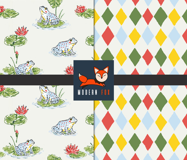 FRG2 - Cute Frog and Lily Pad, Harlequin Diamond