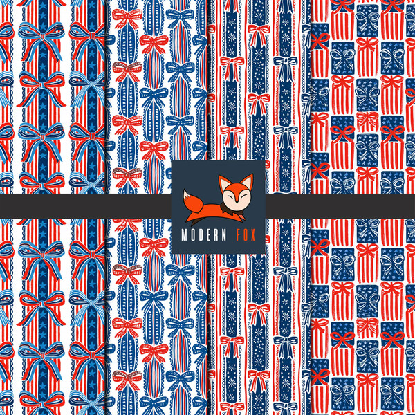 ID123 - Preppy Coquette Red White and Blue Bows