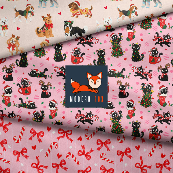 WNT467 - Pink Christmas Cat and Dogs