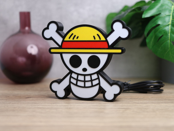 One Piece Pirate Logo LED Sign, USB Powered Night Light, Hot Toys, Monkey D. Luffy, Anime Lover Gift