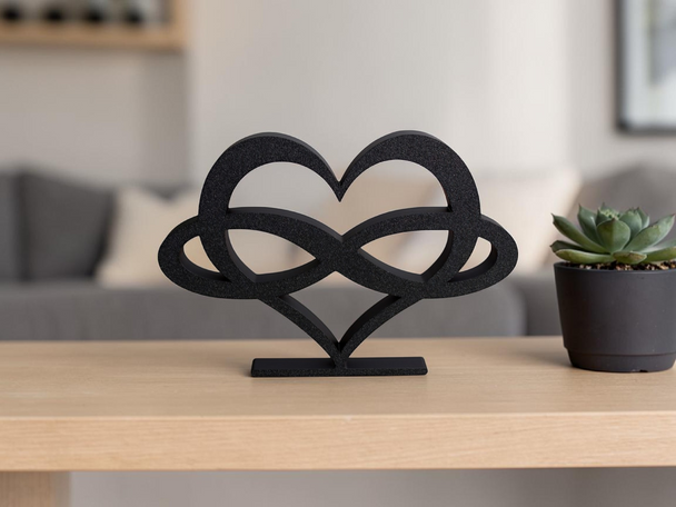 Minimalist infinity heart ornament — modern PLA décor piece symbolising love, connection, and endless possibilities.