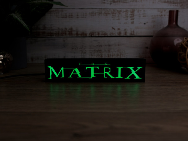 Green glow Matrix inspired desk sign