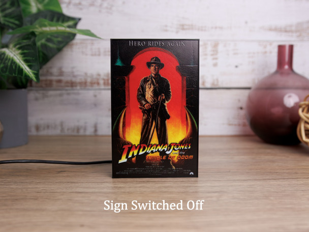 USB‑powered Indiana Jones Temple of Doom illuminated sign with vivid colours and cinematic glow.