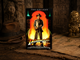 Indiana Jones Temple of Doom LED sign glowing with warm backlight on a freestanding display.