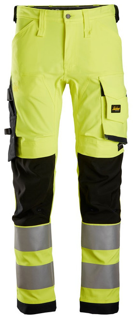 Snickers High-Vis, Class 2 Stretch Trousers Yellow Size 30R (44) **CLEARANCE**