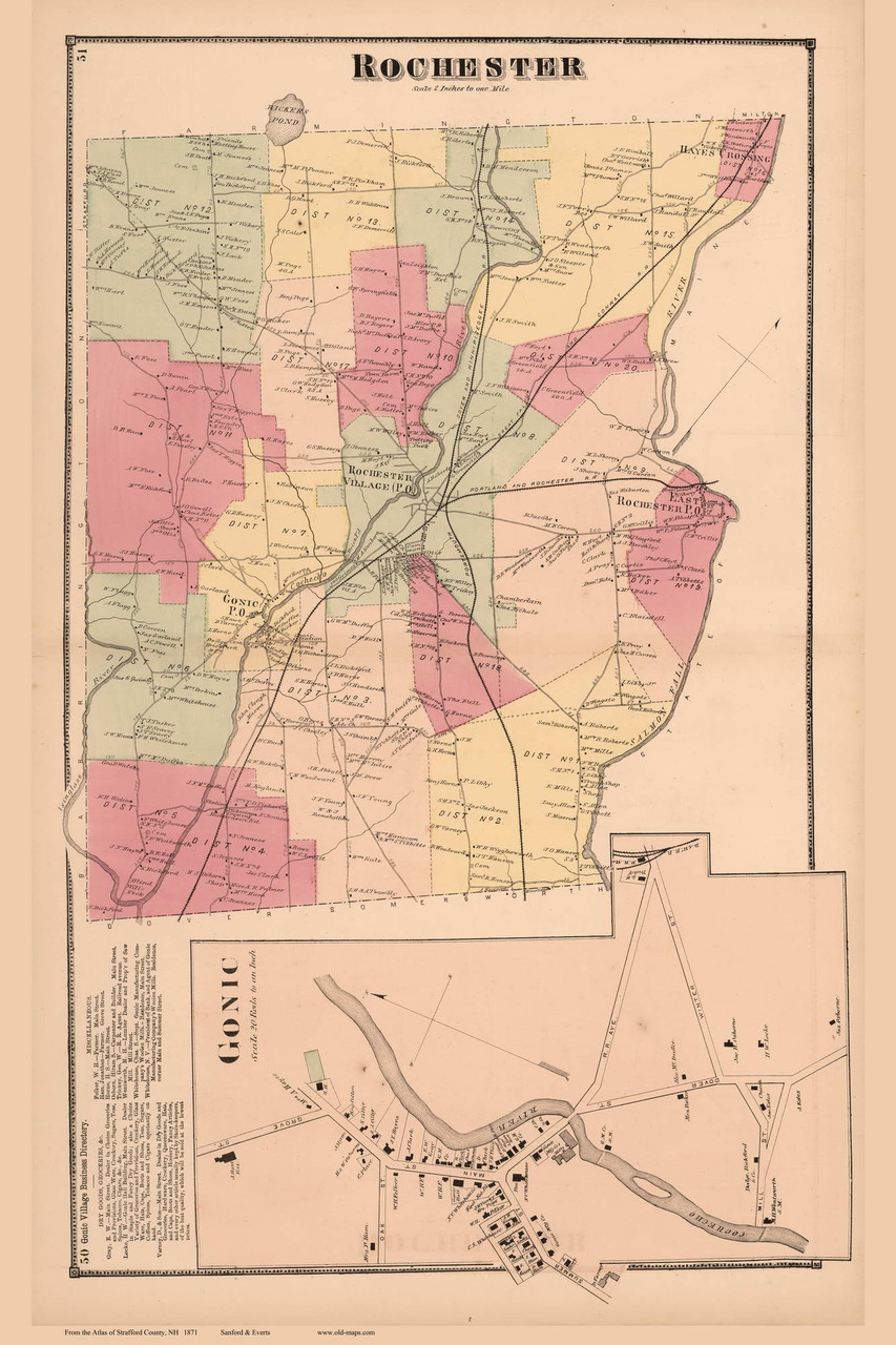 Rochester New Hampshire Map The Worcester Nashua And Rochester Rochester 1871 16x24 Web 