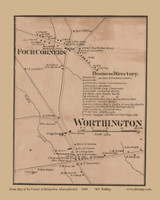 Worthington Village and Four Corners, Worthington, Massachusetts 1860 Old Town Map Custom Print - Hampshire Co.