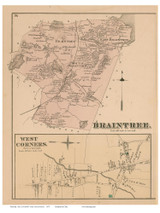 Braintree and West Corners Village, Massachusetts 1876 Old Town Map Reprint - Norfolk Co.