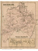 Dedham, Massachusetts 1876 Old Town Map Reprint - Norfolk Co.