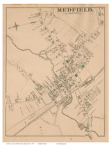 Medfield Village, Massachusetts 1876 Old Town Map Reprint - Norfolk Co.