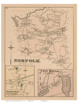 Norfolk Town, Norfolk Center and City Mills Villages, Massachusetts 1876 Old Town Map Reprint - Norfolk Co.