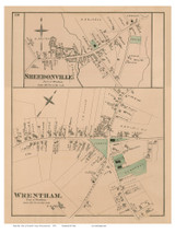 Wrentham and Sheedonville Villages, Massachusetts 1876 Old Town Map Reprint - Norfolk Co.