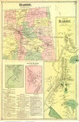 Barre Town, Factory Village, Barre, and South Barre Villages, Vermont 1873 Old Town Map Reprint - Washington Co.