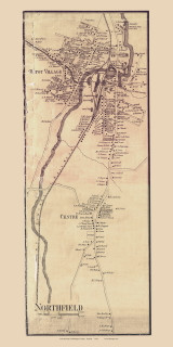 Northfield Village, Depot Village, Northfield Centre, Vermont 1858 Old Town Map Custom Print - Washington Co.