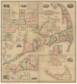Barnstable, Dukes, and Nantucket County Massachusetts 1858 - Old Map Reprint