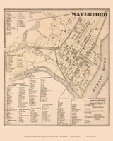 Waterford Village, New York 1866 - Old Town Map Reprint - Saratoga Co.