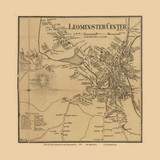 Leominster Centre Massachusetts 1857 Old Town Map Custom Print - Worcester Co.