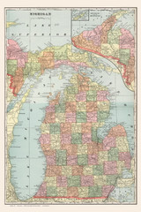 Michigan 1901 Murray & Aaron - Old State Map Reprint