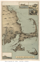 Cape Cod 1885 Wheeler Balloon View - Old Map Custom Reprint CC-All