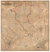 Philadelphia and Trenton Vicinity, Pennsylvania 1860 - Old Map Reprint - County Wall Map